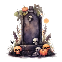 Watercolor halloween cute cartoon tombstone isolated. Illustration AI Generative png