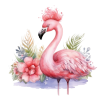 Cute watercolor flamingo princess. Illustration AI Generative png