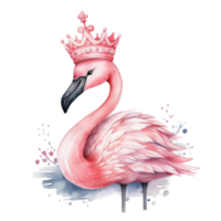 Cute watercolor flamingo princess. Illustration AI Generative png
