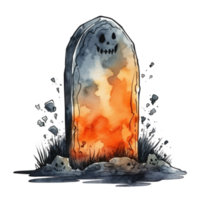 Watercolor halloween cute cartoon tombstone isolated. Illustration AI Generative png