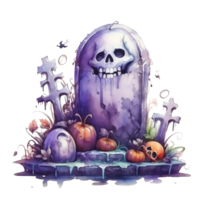 Watercolor halloween cute cartoon tombstone isolated. Illustration AI Generative png