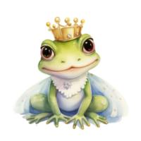 Watercolor cute princess frog. Illustration AI Generative png