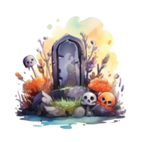 Watercolor halloween cute cartoon tombstone isolated. Illustration AI Generative png