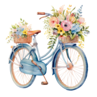 Cute watercolor bicycle with flowers. Illustration AI Generative png