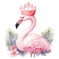 Cute watercolor flamingo princess. Illustration AI Generative png