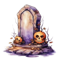 Watercolor halloween cute cartoon tombstone isolated. Illustration AI Generative png