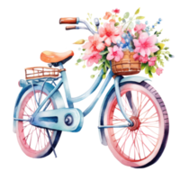 fofa aguarela bicicleta com flores ilustração ai generativo png