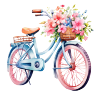 schattig waterverf fiets met bloemen. illustratie ai generatief png