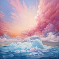 Abstract background with sugar cotton candy clouds and flowing waves - photo