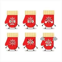 Red gloves cartoon character with various angry expressions vector