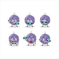 Photographer profession emoticon with christmas ball purple cartoon character vector