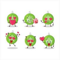 Christmas ball green cartoon character with love cute emoticon vector
