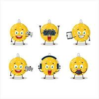 Christmas ball yellow cartoon character are playing games with various cute emoticons vector