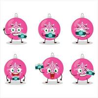 Photographer profession emoticon with christmas ball pink cartoon character vector