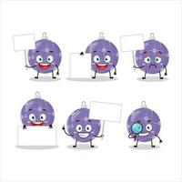 Christmas ball purple cartoon character bring information board vector