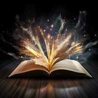 mágico libro con Brillantina explotando desde el paginas - generativo ai foto