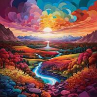 Abstract fantasy painted landscape colour by numbers style - photo