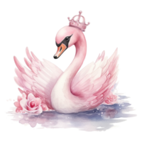 Cute watercolor swan princess. Illustration Generative AI png