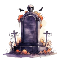 Watercolor halloween cute cartoon tombstone isolated. Illustration AI Generative png