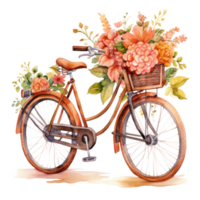 Cute watercolor bicycle with flowers. Illustration AI Generative png