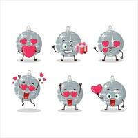 Christmas ball grey cartoon character with love cute emoticon vector