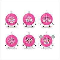 Christmas ball pink cartoon character with various angry expressions vector