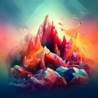 Abstract low poly mountain background in pastel colours - generative ai photo