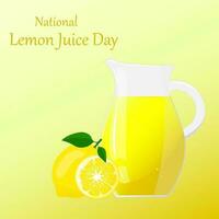 Lemonade juice jug with  lemon fruit. National Lemon Juice Day. Lemon Juice Day Poster, August 29.For design of fresh product, juice, canned food, menu for cafe, poster. vector illustration design