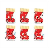 Cartoon character of red christmas socks with smile expression vector