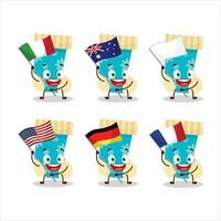 Blue christmas socks cartoon character bring the flags of various countries vector