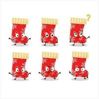 Cartoon character of red christmas socks with what expression vector