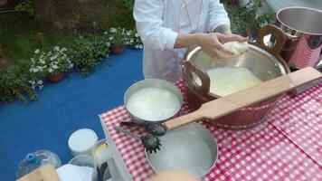 Close up view of making hand made mozarella video
