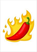 vector illustration of red pepper and fire
