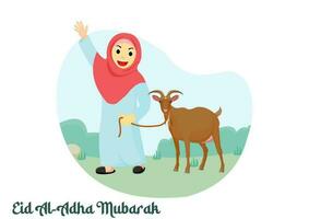 vector illustration of a girl carrying a goat for sacrifice