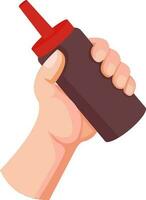 vector illustration of a hand holding soy sauce