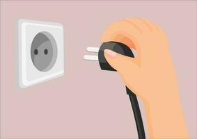 vector illustration of a hand plugging a plug into an electrical outlet