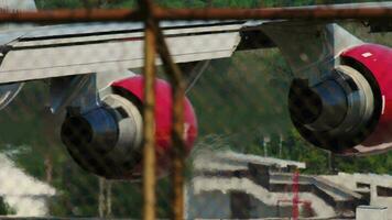 The engine of a huge four engine aircraft. Passenger airliner preparing for takeoff video