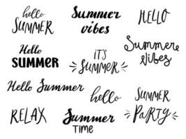 Set of Summer lettering. Handwritten text. Various typography, vector illustrations.