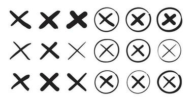 Black color wrong mark symbol set. Cross wrong mark icon. vector