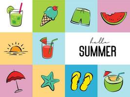 Hello summer with object element decoration background. vector