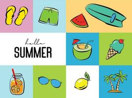 Hello summer with object element decoration background. vector