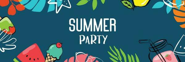 Summer party poster with plants and leaf decoration background. vector