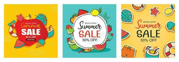 Summer sale banner cover template background. Summer discount special offer in hand drawn style. vector