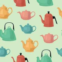 Pattern of colored teapots. Vector image.