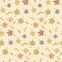 Seamless Autumn Pattern with Maple Leaves and Seed vector