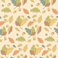 Seamless Autumn Pattern with Oak Leaves and Acorns vector