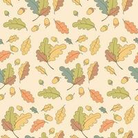 Seamless Autumn Pattern with Oak Leaves and Acorns vector