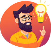 Man think idea with light bulb, flat style illustration. png