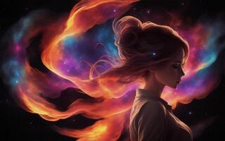 beautiful women with cosmic fire stars, create with photo