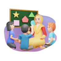 preescolar profesor enseñando niños, 3d personaje ilustración png